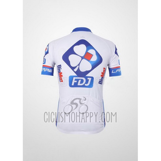 FDJ Cycling Jersey Bib Short 2012 Short Sleeve White and Sky Blue